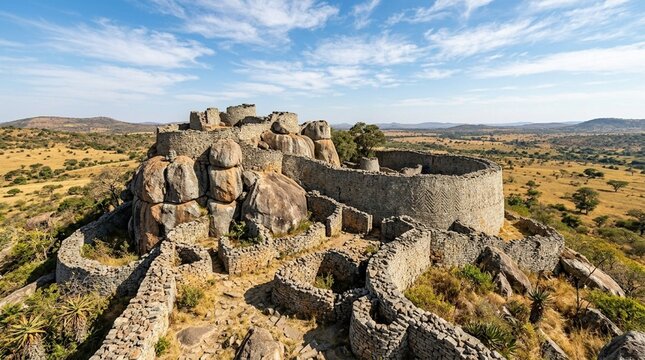 Ancient Stone Ruins on Hilltop, Great Zimbabwe National Monument