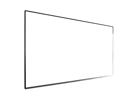 Angled perspective tv screen mockup for digital cinema presentation. Blank flatscreen smart