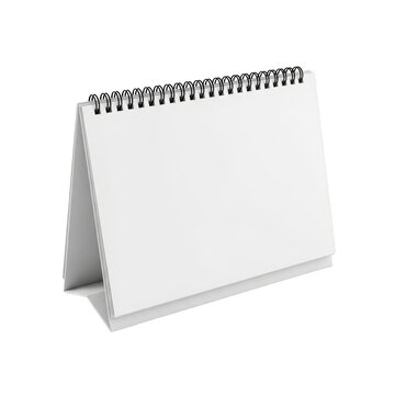Blank white desk calendar with metal spiral binding isolated on transparent background