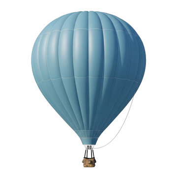 A single blue hot air balloon flying in the sky isolated on transparent background