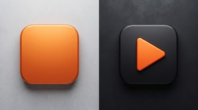 Minimalist square icons representing pause and play media controls with app icon