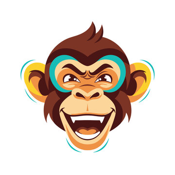 Funny laughing monkey face mascot vector illustration
