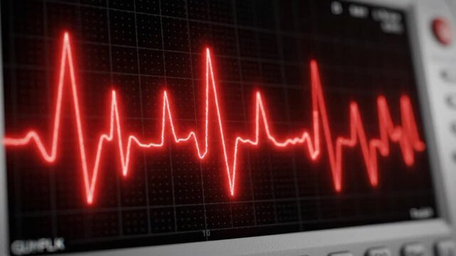 Heartbeat flatline electrocardiogram display with visual signals of a medical monitor