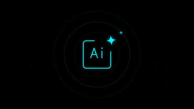 Artificial intelligence logo glowing with abstract radar waves in space