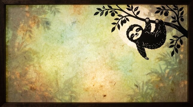 Cute Sloth Paper Cutout Design on Green Textured Paper