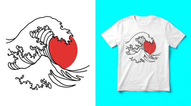 Wave t shirt mockup presents a Japanese art print design cleanly.