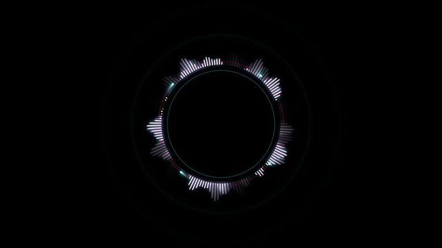 Digital audio equalizer circular waveform glowing in neon colors on a black background