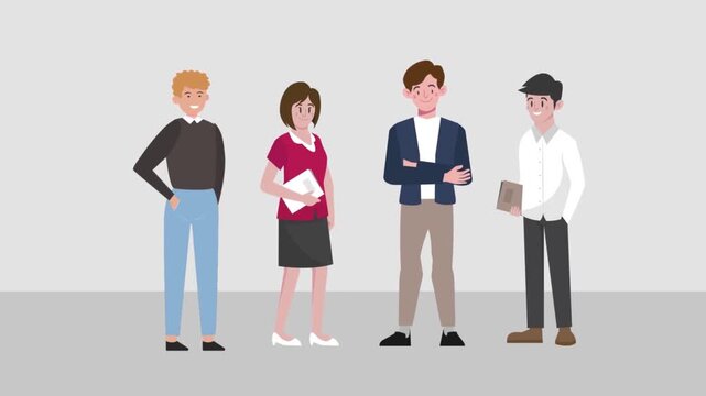 Diverse young professional team standing together in a corporate office environment vector motion clip showcasing collaboration and modern business style