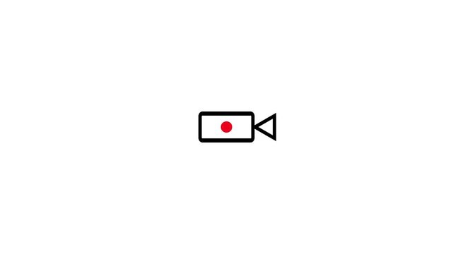 Black video camera icon on black background, recording symbol.4k video