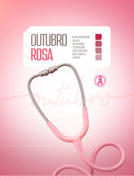 Outubro Rosa Campanha de Sa&uacute;de Estetosc&oacute;pio Post Card Insta Template Banner