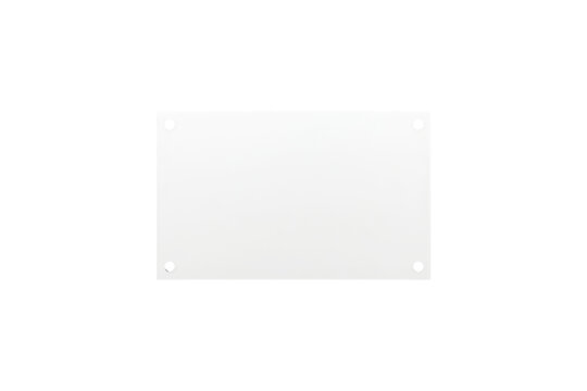 Transparent blank rectangular sign held by four corner pins