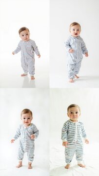 A col of photos baby in pajamas background figure layers emotion elements gesture composition colorful movement cartoonish design backgrounds illustration frame scene expression creative