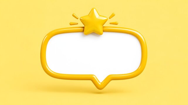Yellow speech bubble icon featuring star symbol for highlighting best feedback reviews quality awards and top ratings.