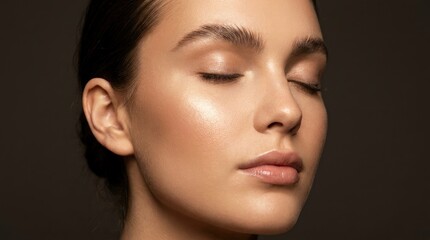 Fototapeta premium Beautiful woman with glowing skin and natural makeup