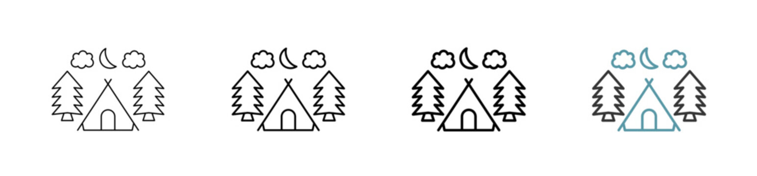 Outline style camping icon set. Available various sizes