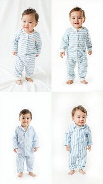 A col of photos baby boy in pajamas background figure motion scene creative depth emotion expression design style composition backgrounds cartoonish layers colorful elements movement