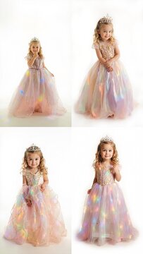 A col of photos little girl wearing princess dress background scene figure composition creative style depth gesture illustration layers design emotion movement cartoonish motion backgrounds