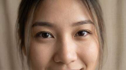 Fototapeta premium Close up portrait of a young woman with natural skin texture and glowing eyes