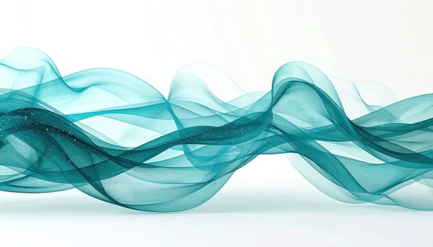 Abstract turquoise flowing waves on white background