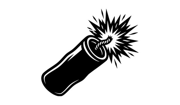 Angled Firecracker with Burning Fuse Sparks Celebration Black Vector