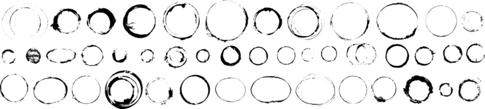 Set of grunge round frames and brush circle strokes