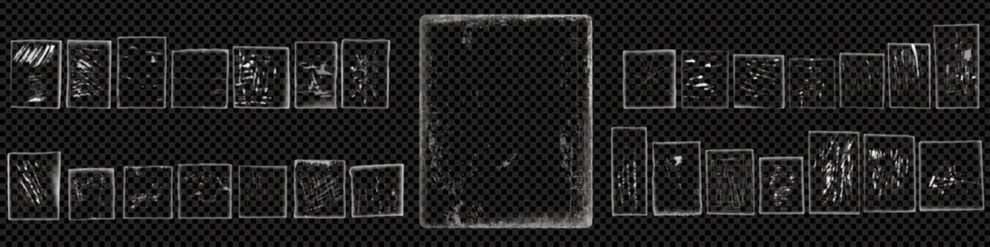 Set of grunge scratch texture overlay frames transparent