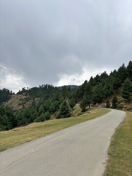 Road through mountains and forest in hajibal Kashmir