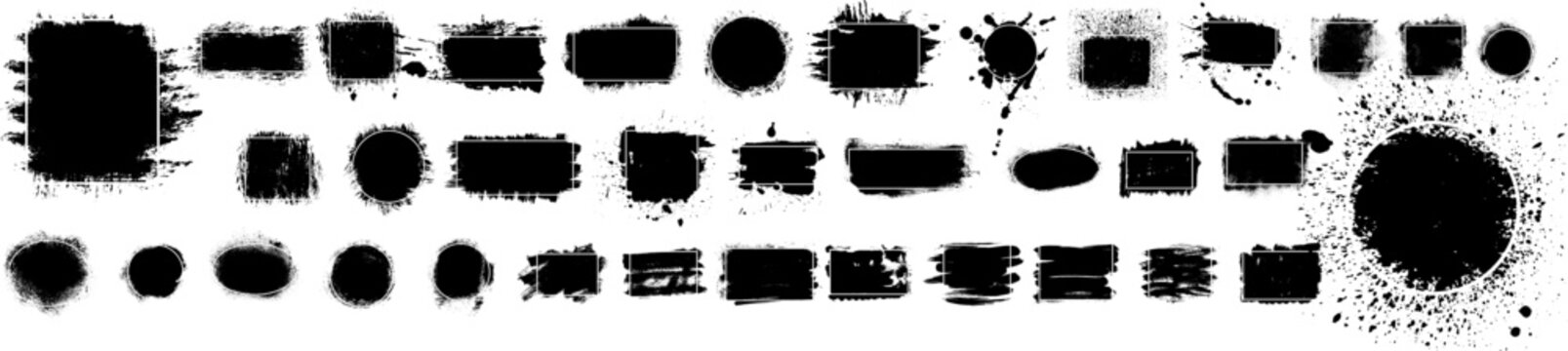 Set of grunge text boxes black brush banner shapes