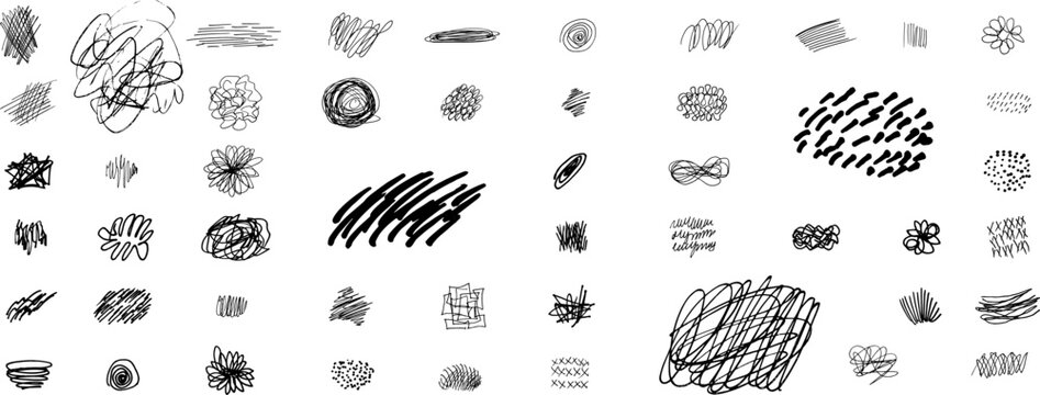 Set of black and white scribbles and doodles pen marks