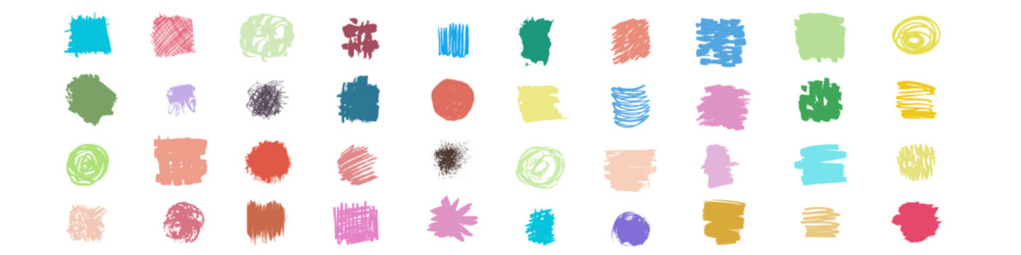 Set of colored textured scribble elements crayon patches