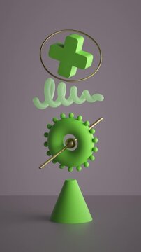 Seamless loop of green abstract shapes rotating and orbiting in a vertical 3D scene. Playful forms and smooth motion create a modern kinetic animation.
