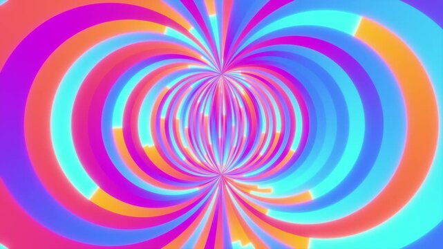 Concentric gradient rings swirl in a vivid seamless animation with smooth color flow. Stylish abstract looped background for music visuals, branding, and screens.