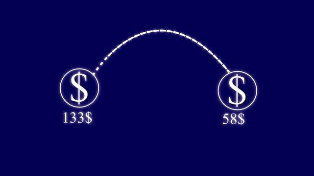 Money Transfer and Digital Payment Animation with Dollar Currency Icons on Dark Blue Background