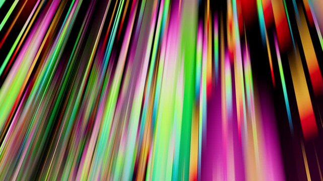 Looped colorful light streaks and beams flying forward in a vibrant abstract composition. Futuristic motion background for music, technology, and energetic visuals. 3D render motion.