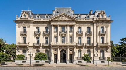 Obraz premium Elegant Beaux-Arts Mansion Facade with Ornate Details and Balconies
