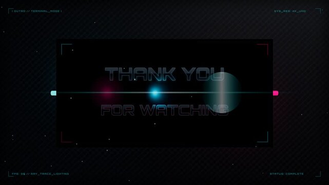 A sleek, futuristic "Thank You For Watching" outro screen with dynamic glowing blue and pink light flares traversing a central horizontal line on a dark digital background featuring subtle diagonal...