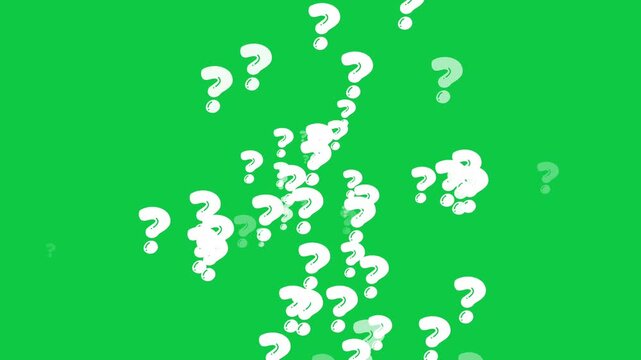 Animated question marks on green screen background chroma key overlay