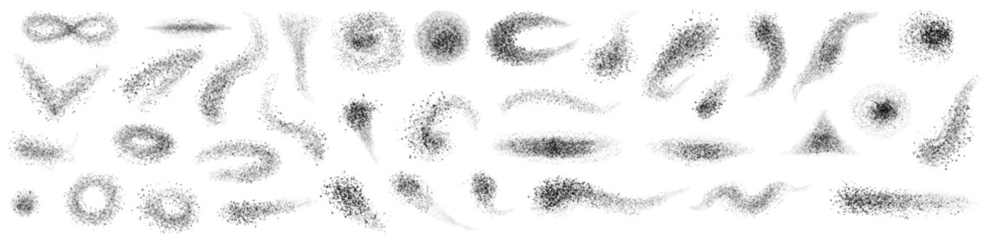 Set of dust clouds with scattered particles stipple
