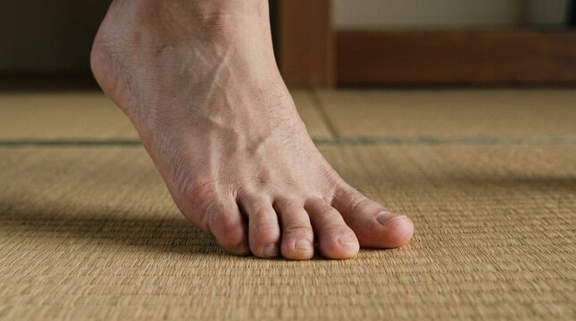 Human Foot on Tatami Mat - Close-up, Healthy Skin, Relaxation