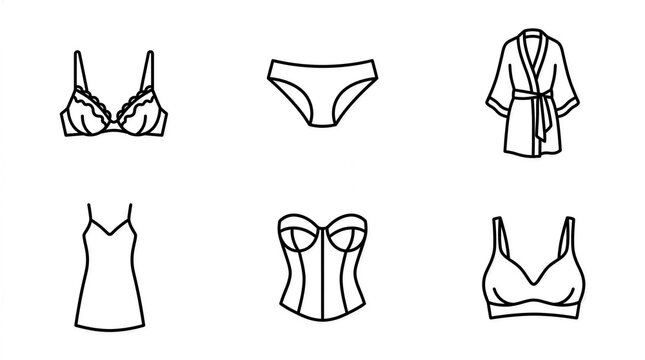 Women lingerie and underwear line art vector icon set isolated on white background
