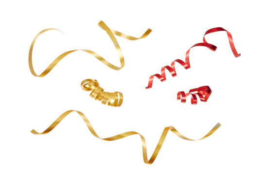 red and gold curly ribbon band set isolated on white or transparent png