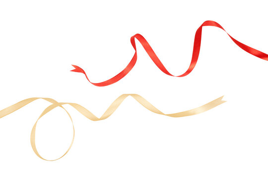 red golden curly christmas curvy ribbon band isolated on white or transparent png