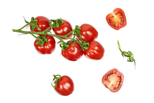 cherry tomatoes bunch and single tomato isolated