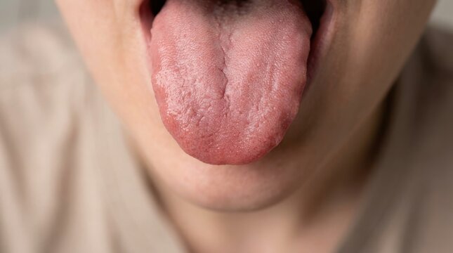 Close up of a person sticking out their tongue for a medical oral health examination