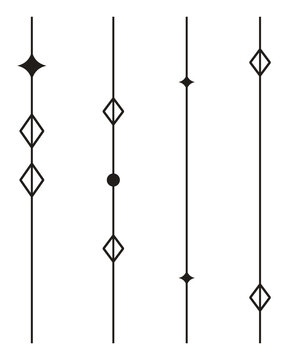 Set of vertical decorative dividers with star and geometric accents isolated on transparent background
