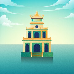 Fototapeta premium Turtle Tower illustration in Hoan Kiem Lake, Hanoi, Vietnam vector art