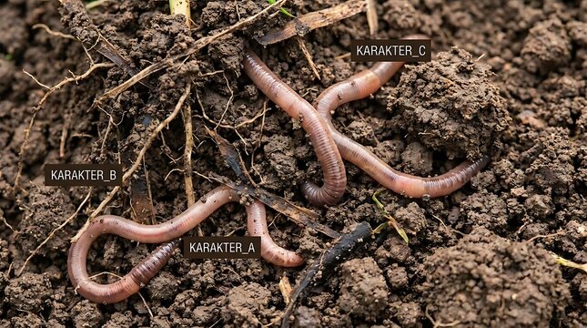 Earthworms crawling in rich dark garden soil.