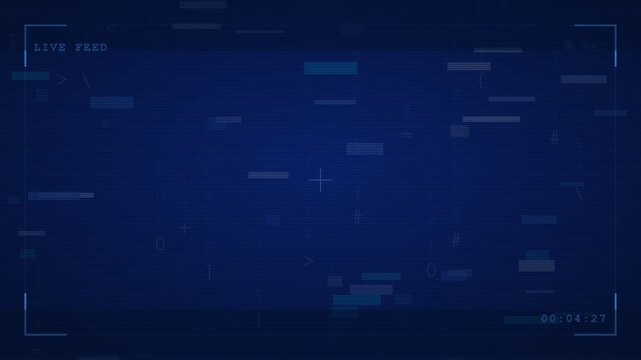 Electric blue on navy camera hud frame overlay animation, glitch motion background