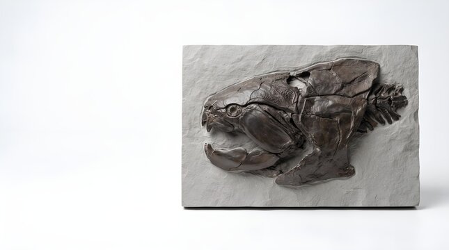 Ancient Placoderm Fossil Specimen Embedded in Sedimentary Rock Matrix.