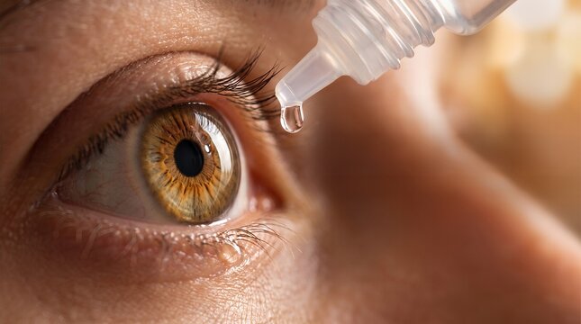 Eye Drop Applied to Detailed Iris &ndash; Vision Care Concept